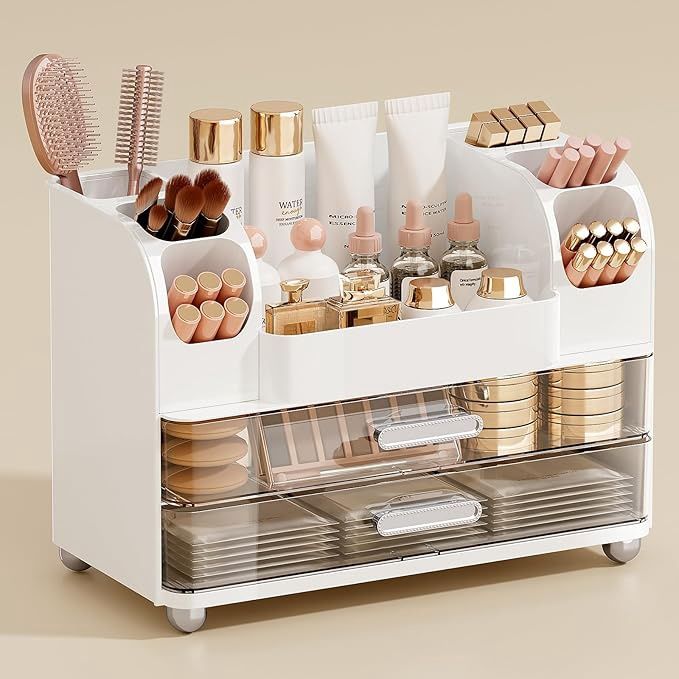Makeup Organizer for Vanity with 2 Large Drawers, Cosmetic Display Case