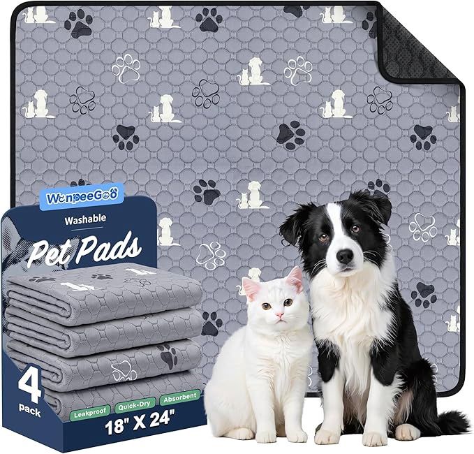 WanpeeGoo Washable Pee Pads for Dogs, 4 Pack Absorbent Reusable Training 18" x 24" WanpeeGoo Washable Pee Pads for Dogs, 4 Pack Absorbent Reusable Training 18" x 24"