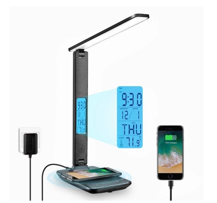 LAOPAO Desk Lamp with Wireless Charger: USB Charging Port, Colour: Black