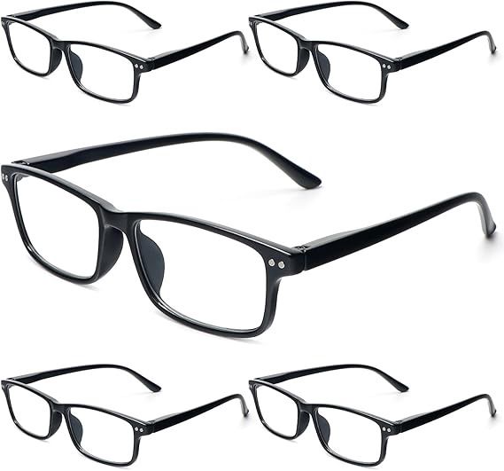 5 Pack Black Rectangular Reading Glasses for Men Women, Size: + 1.5