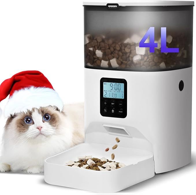 Automatic Cat Feeder, Cat Food Dispenser with 10s Voice Recorder, Pet Feeder up to 8 Meals