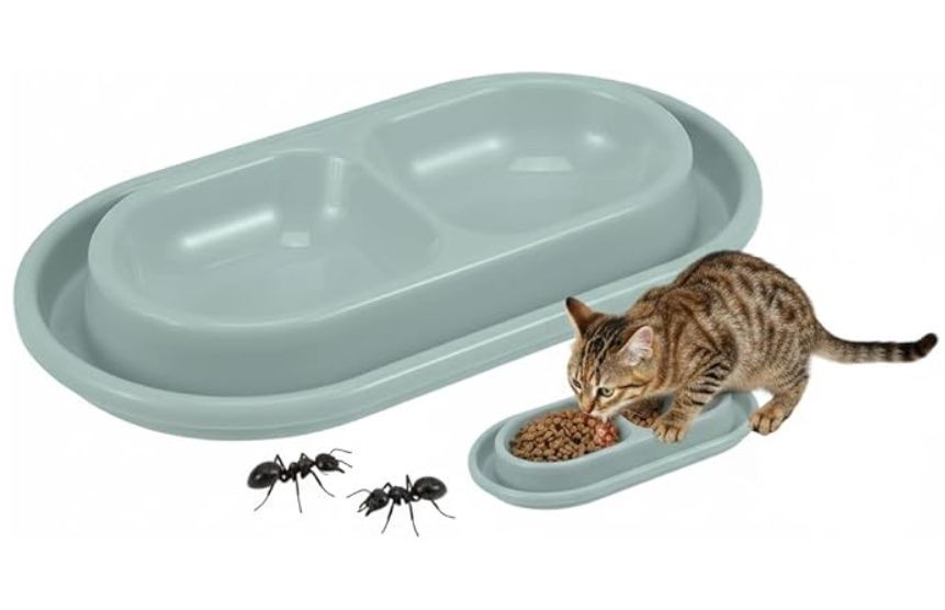 Veemoon Ant Away Cat Food Bowl Double Cat Dish Anti Spill Dog Food