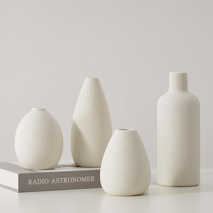 CEMABT White Ceramic Vase Set - 4 Small Vases for Flowers, Unique Flower Vases CEMABT White Ceramic Vase Set - 4 Small Vases for Flowers, Unique Flower Vases
