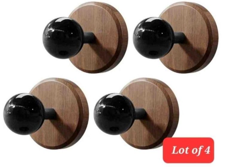 Adhesive Wooden Wall Hooks,4-Pack Farmhouse Decorative Natural