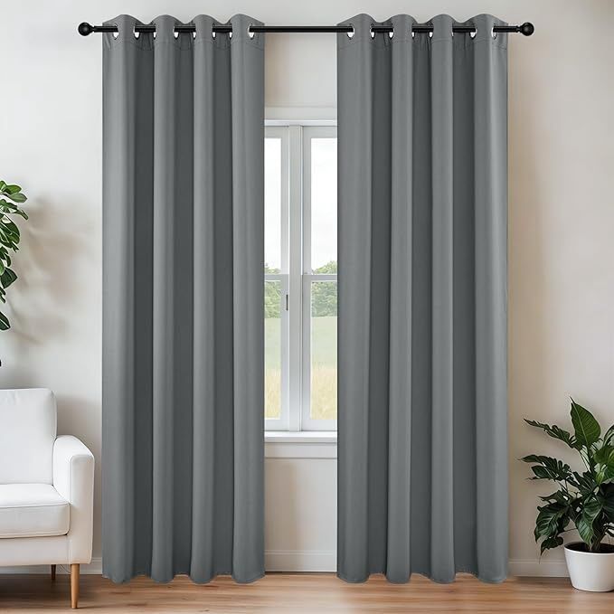 Joydeco Blackout Curtains 72 Inch Length 2 Panels Set (W42 x L72 Inch, Light Grey)