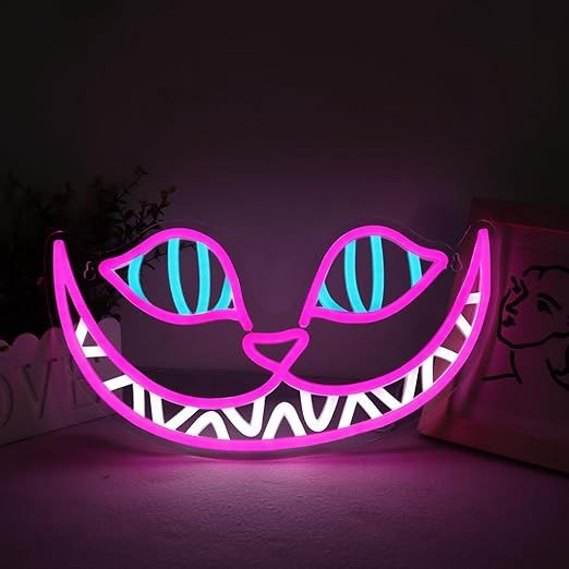 Cheshire Cat Neon Signs Alice in Wonderland Neon Light for Wall Art Decor, Smile Cat LED