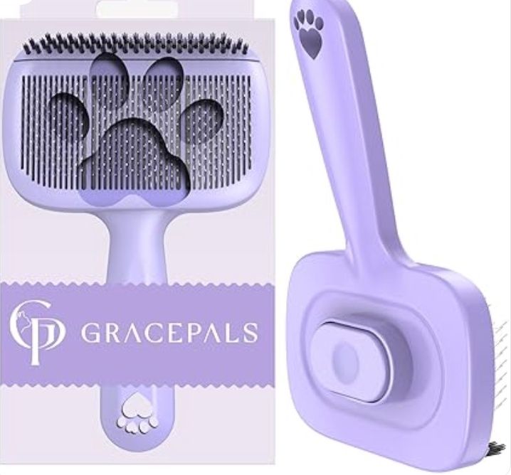 GracePals Self-Cleaning pet Brush for Shedding – Bristle Brush and Long/Short (Black in color)