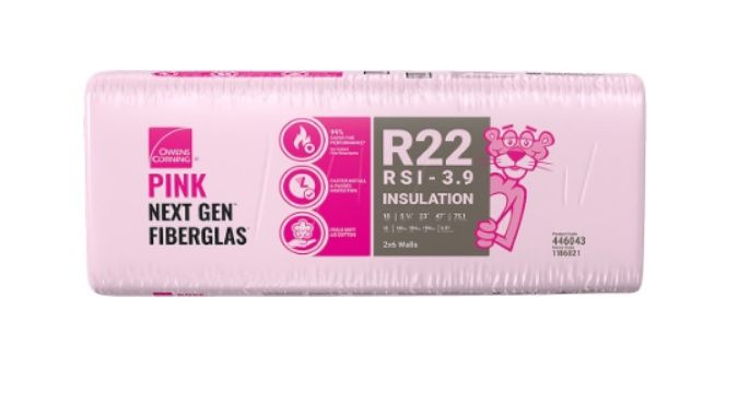 R-22 PINK NEXT GEN FIBERGLAS Insulation 23-inch x 47-inch x 5.5 Inch (75.1 sq. ft.)MSRP $130.00 Bag