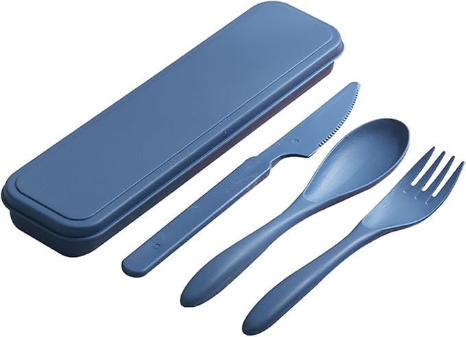 Travel Cutlery Set with Case, Reusable Portable Utensils Plastic Fork Knife Spoon