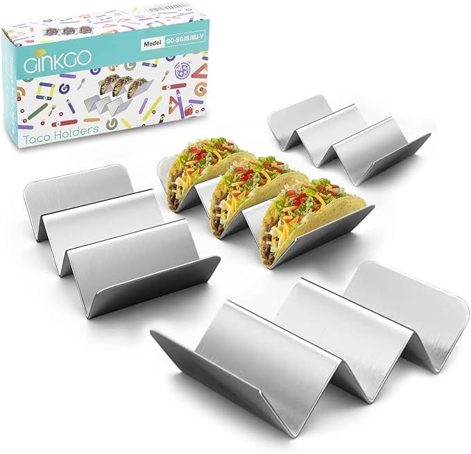 GINKGO Taco Holders, Stainless Steel Taco Holder Stands Set of 4, Each Taco Stand Rack