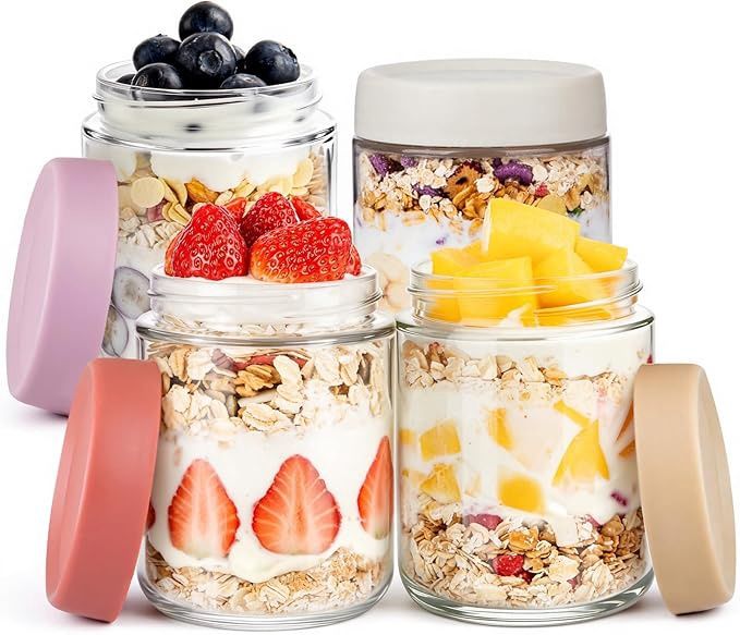Overnight Oats Jars, Thyme Space 4 pack 500ml/16 oz Overnight Oatmeal Container