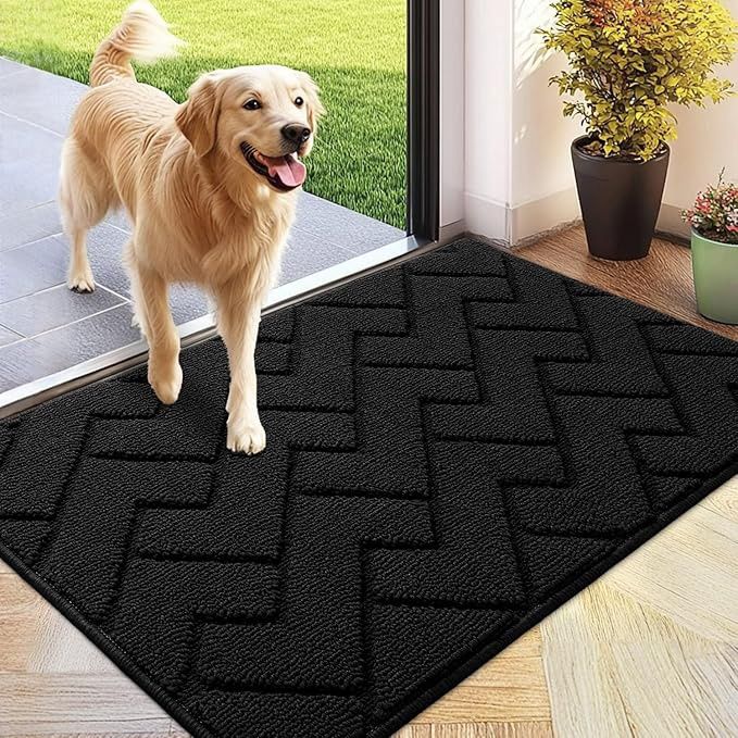 hicorfe Indoor Doormat,Front Back Door Mat Rubber 24"x35", Colour: Black