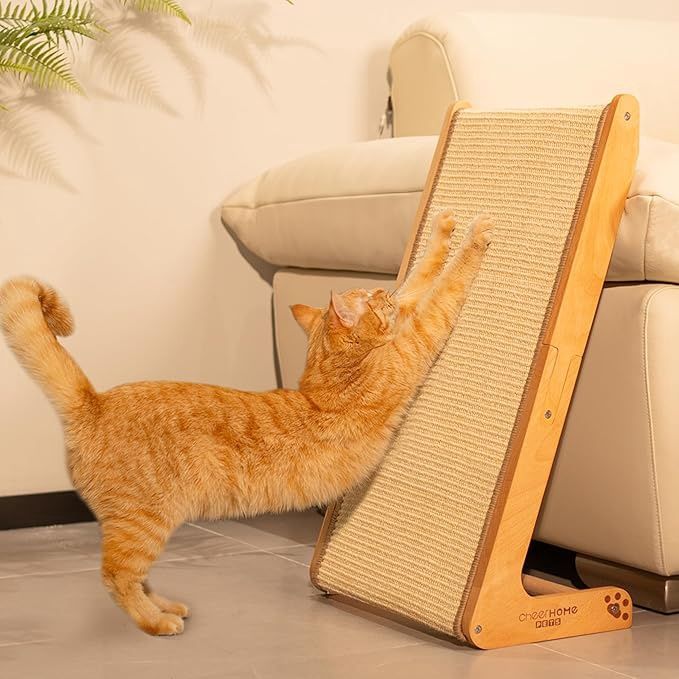 CHEERHOME PETS Sisal Cat Scratcher Ramp for Indoor Cats, 24.8" L Shape Scratching Post