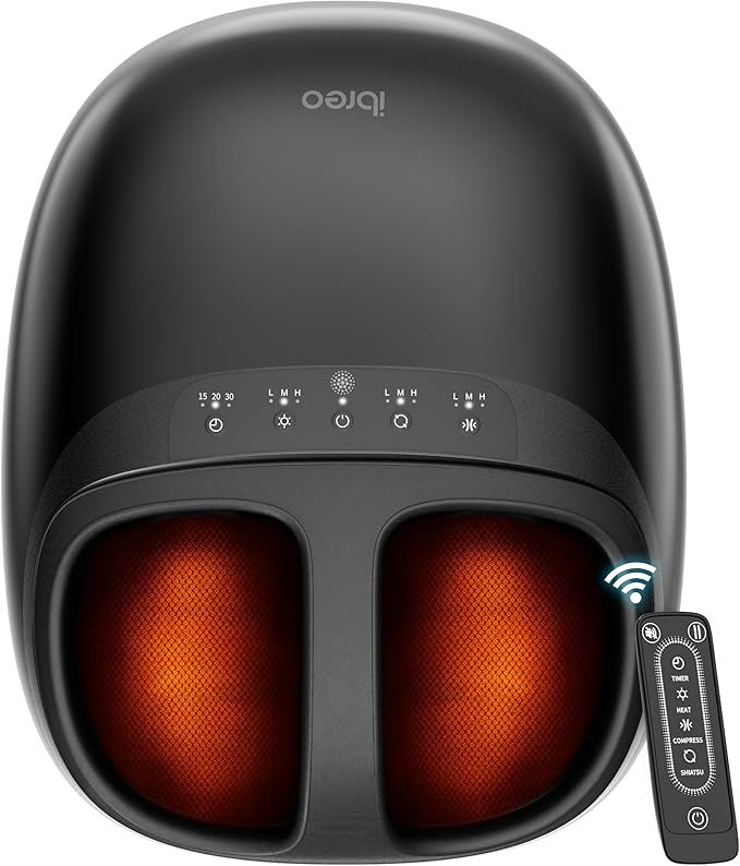ibreo Foot Massager with 3 Level Heat, 3 Rolling Speeds &amp; Air Pressure Intensities