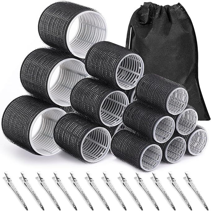 Rollers Hair Curlers 30Pcs Set with 3 Sizes (6 Large, 6 Medium, 6 Small) and 12 Clips