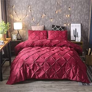 Feelyou Pinch Pleated Duvet Cover Set Queen Size Pintuck Bedding Set Soft Pintuck