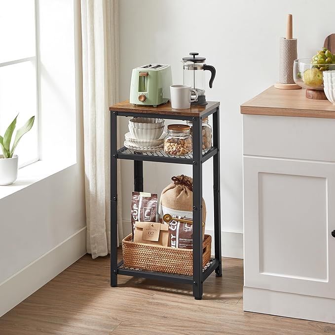 VASAGLE Tall Side Table, Telephone Table, End Table with 2 Mesh Shelves