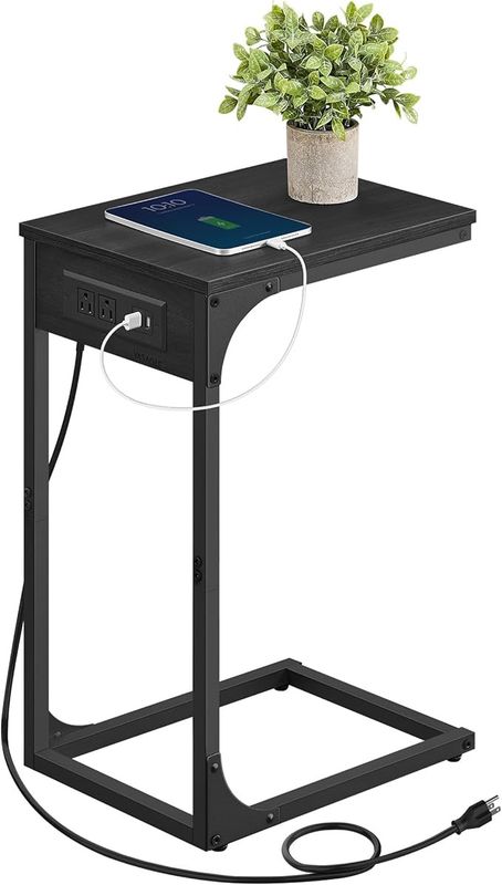 VASAGLE C-Shaped End Table for Couch, Sofa Side Table with Charging Station VASAGLE C-Shaped End Table for Couch, Sofa Side Table with Charging Station