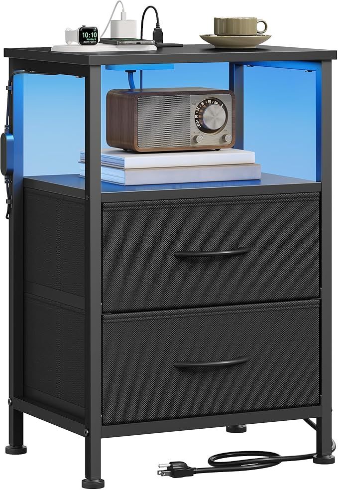 SONGMICS BELLAH Collection - Nightstand with Charging Station and App-Controlled