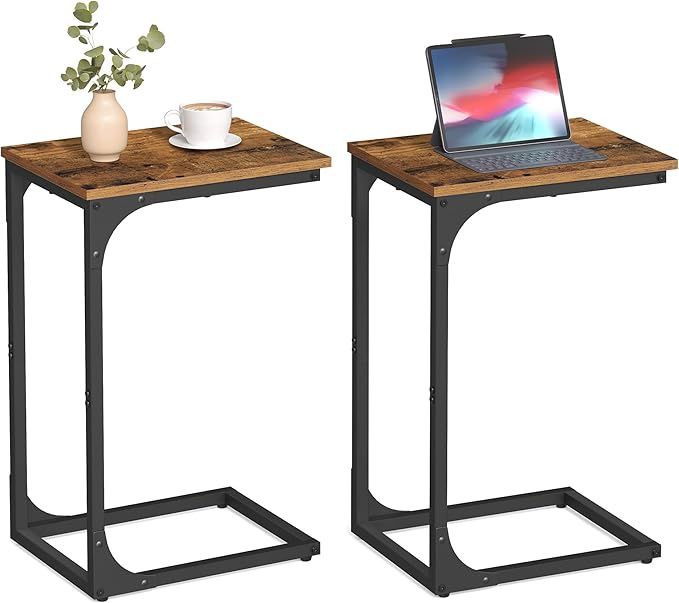 VASAGLE C-Shaped End Table Set of 2, Small Side Table for Couch, Sofa Table with Metal Frame