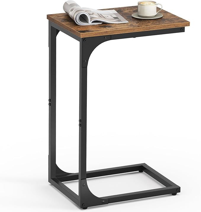VASAGLE C-Shaped End Table, Small Side Table for Couch, Sofa Table with Metal Frame