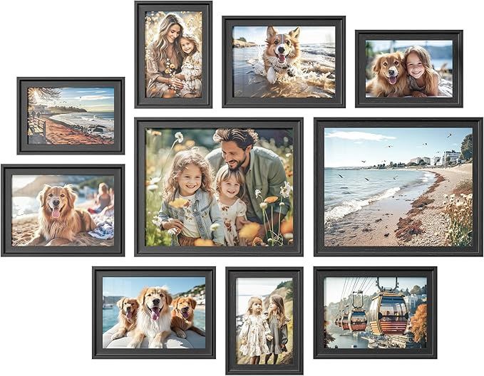 SONGMICS Picture Frames with 16 Mats, Set of 10, Collage Photo Frames