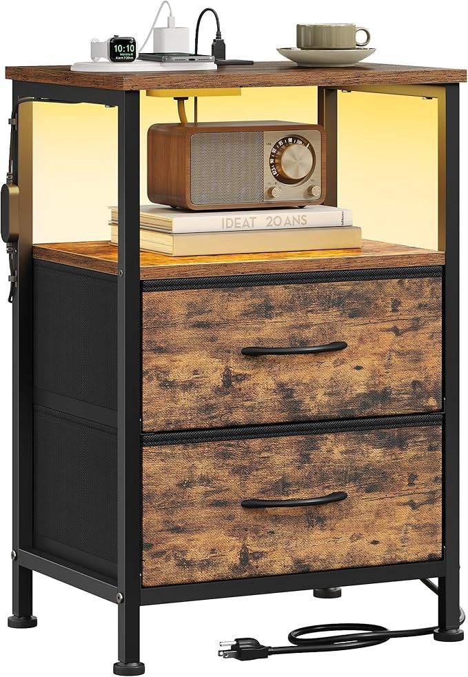SONGMICS BELLAH Collection - Nightstand with Charging Station