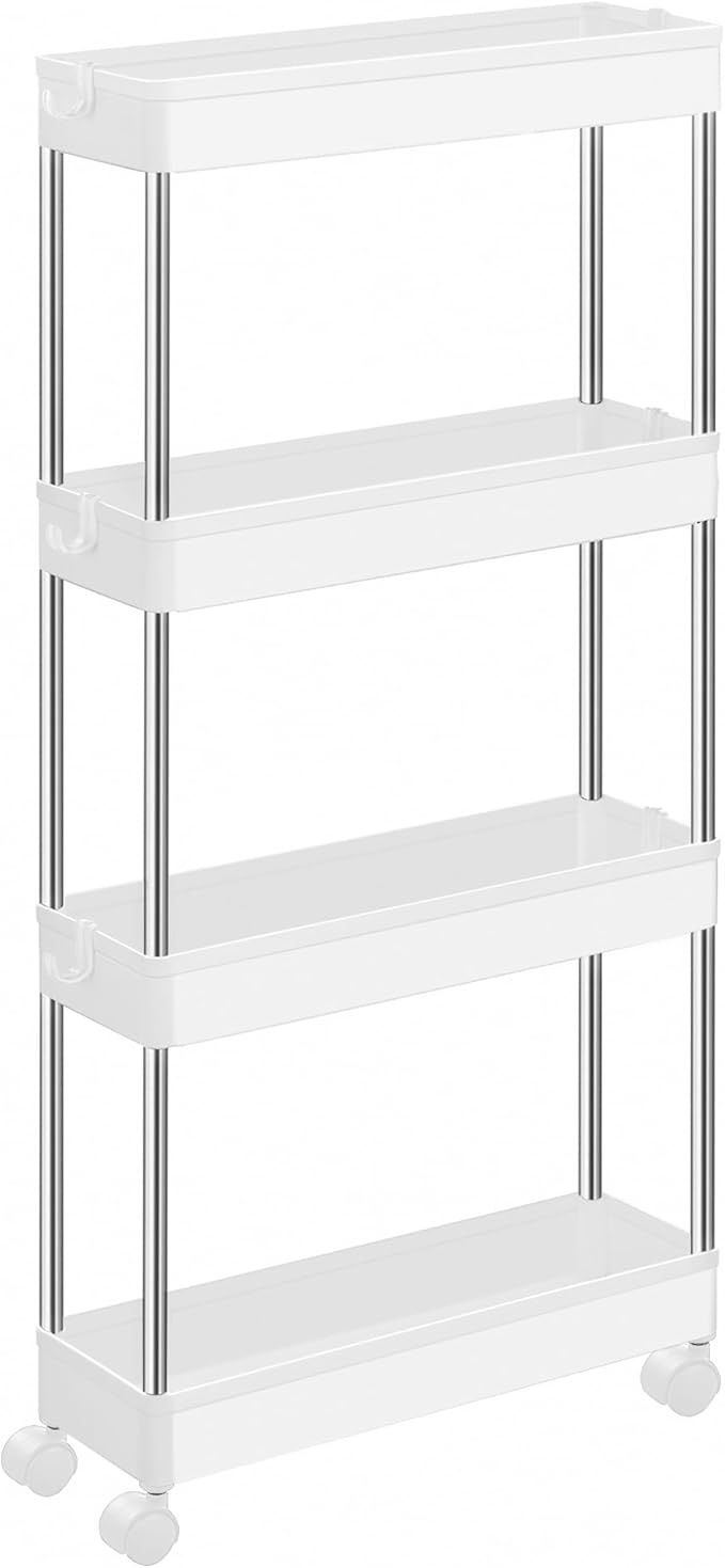 SONGMICS Slim Storage Cart, 4-Tier Rolling Cart, Narrow Utility Cart on Wheels