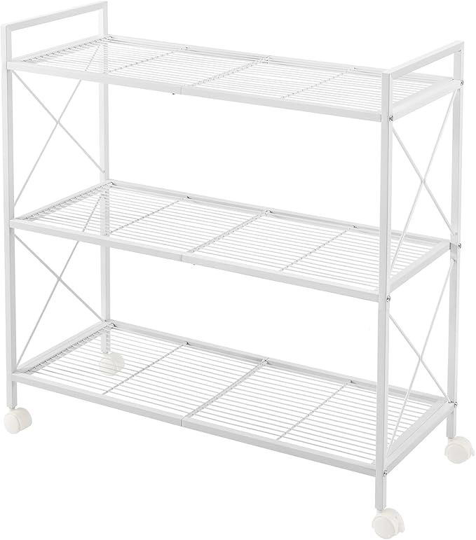 SONGMICS 3-Tier Metal Storage Rack with Wheels, Mesh Shelving Unit with X Side Frames SONGMICS 3-Tier Metal Storage Rack with Wheels, Mesh Shelving Unit with X Side Frames