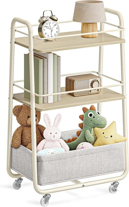 VASAGLE LILEA Collection - Storage Cart with Fabric Basket, 3-Tier Rolling Utility Cart VASAGLE LILEA Collection - Storage Cart with Fabric Basket, 3-Tier Rolling Utility Cart