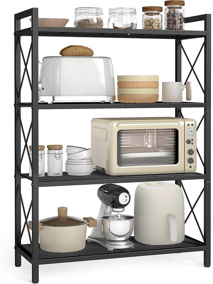 SONGMICS 4-Tier Metal Storage Rack, Shelving Unit with X Side Frames