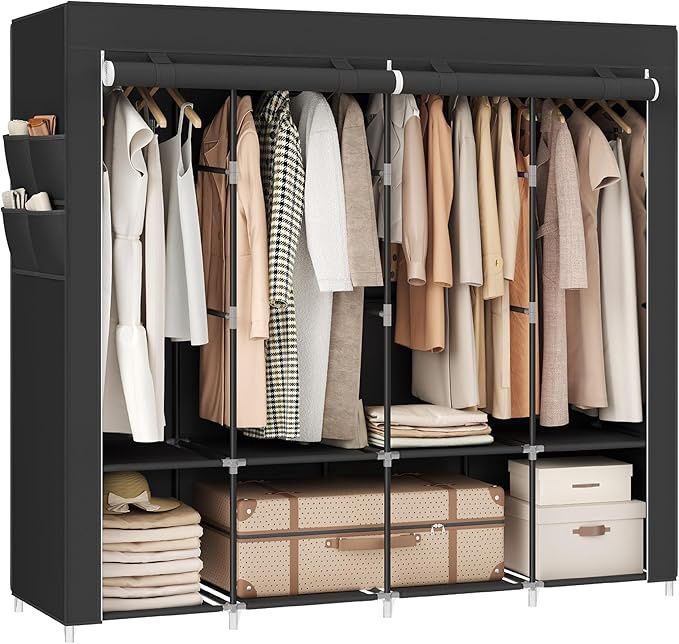 SONGMICS Portable Closet, Wardrobe Closet Organizer with Cover, 4 Hanging Rods