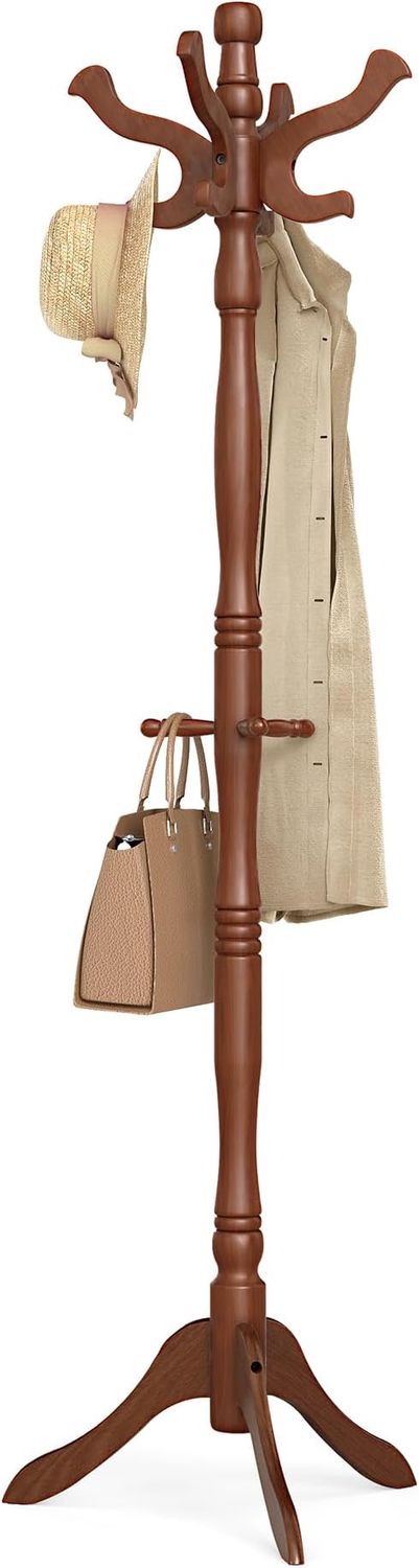 VASAGLE Coat Stand, Solid Wood Freestanding Coat Rack with 11 Hooks