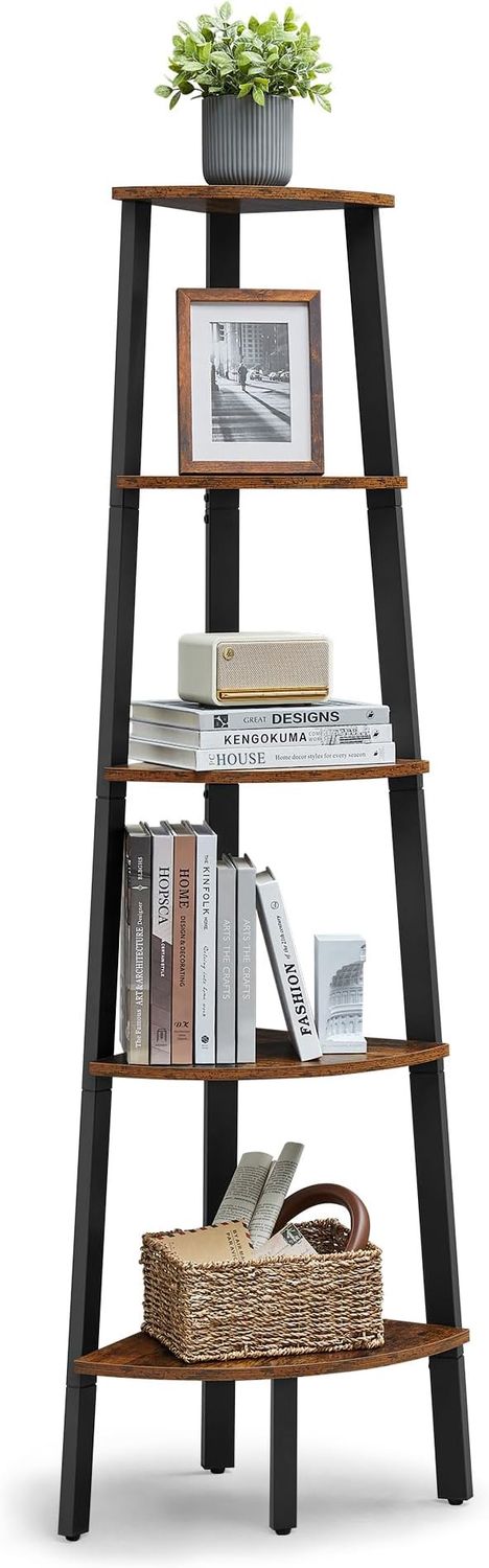 VASAGLE Corner Shelf Stand, 5-Tier Corner Bookshelf, Industrial Ladder Shelf