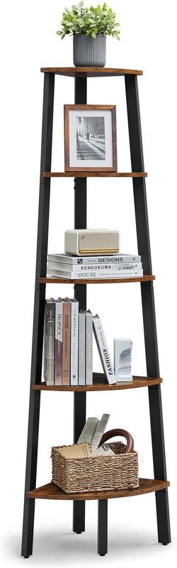 VASAGLE Corner Shelf Stand, 5-Tier Corner Bookshelf, Industrial Ladder Shelf