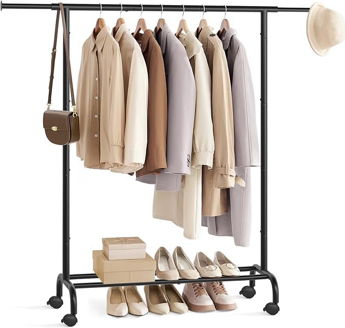SONGMICS Clothes Rack, Single Clothing Rack, Garment Rack with Extendable