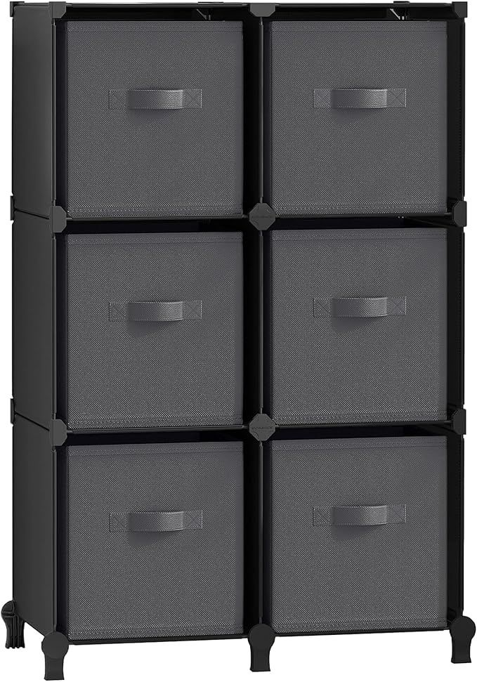 SONGMICS Cube Storage Organizer with Storage Boxes, 6-Cube Organizer, 6 Collapsible