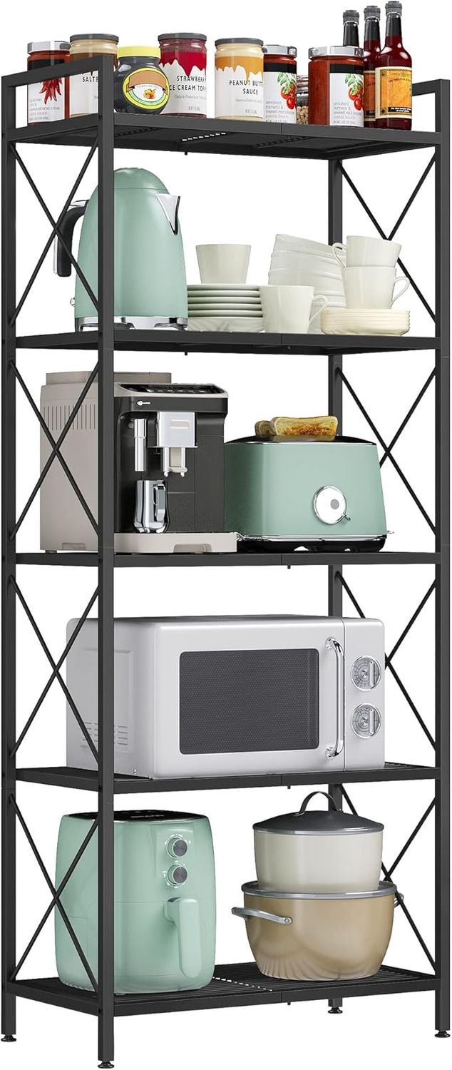 SONGMICS 5-Tier Metal Storage Rack, Shelving Unit with X Side Frames, Dense Mesh, 12.6 x 23.6 x 57.3 Inches