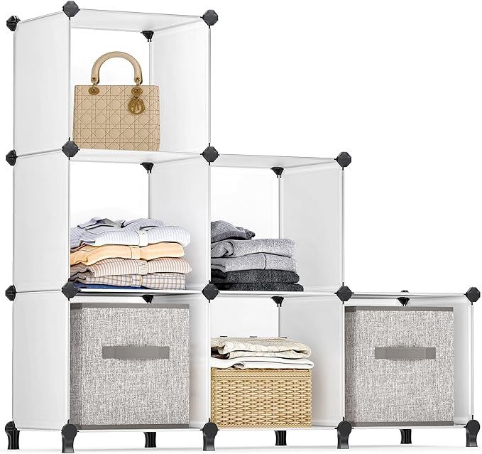 SONGMICS 6 Cube Storage Organizer, DIY Closet Shelf, Plastic Clothes Organizer, Modular Bookcase