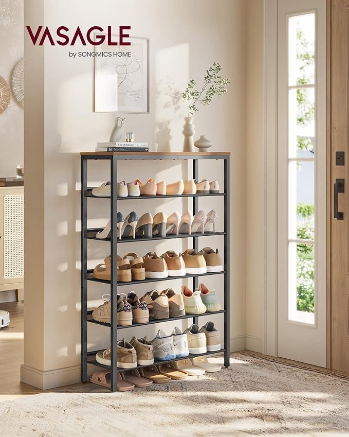 VASAGLE Shoe Rack for Entryway, 6-Tier Shoe Rack Organizer with Storage Shelves and Spacious Top