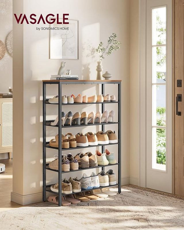 VASAGLE Shoe Rack for Entryway, 6-Tier Shoe Rack Organizer with Storage Shelves and Spacious Top