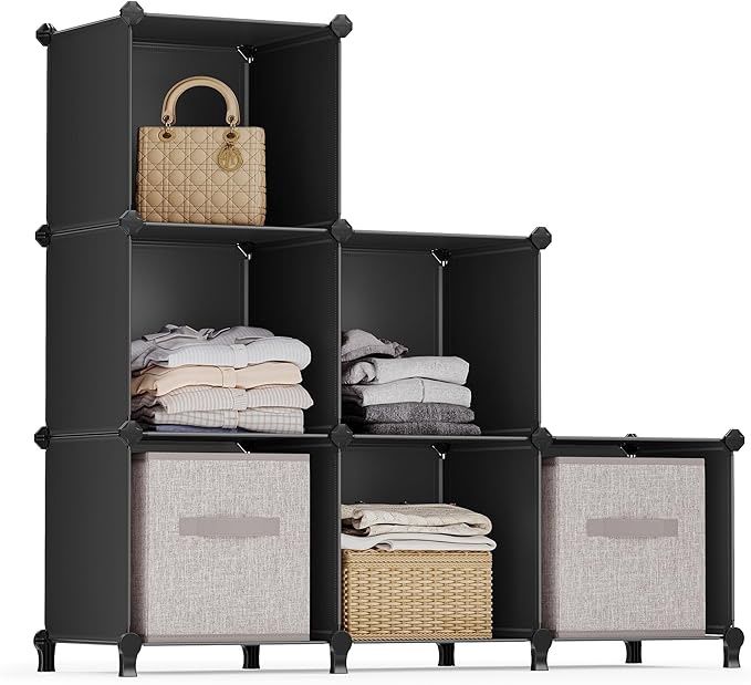 SONGMICS 6 Cube Storage Organizer, DIY Closet Shelf, Plastic Clothes Organizer