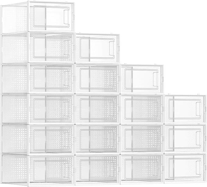 SONGMICS Shoe Boxes, Set of 18 Shoe Storage Organizers, Stackable and Foldable