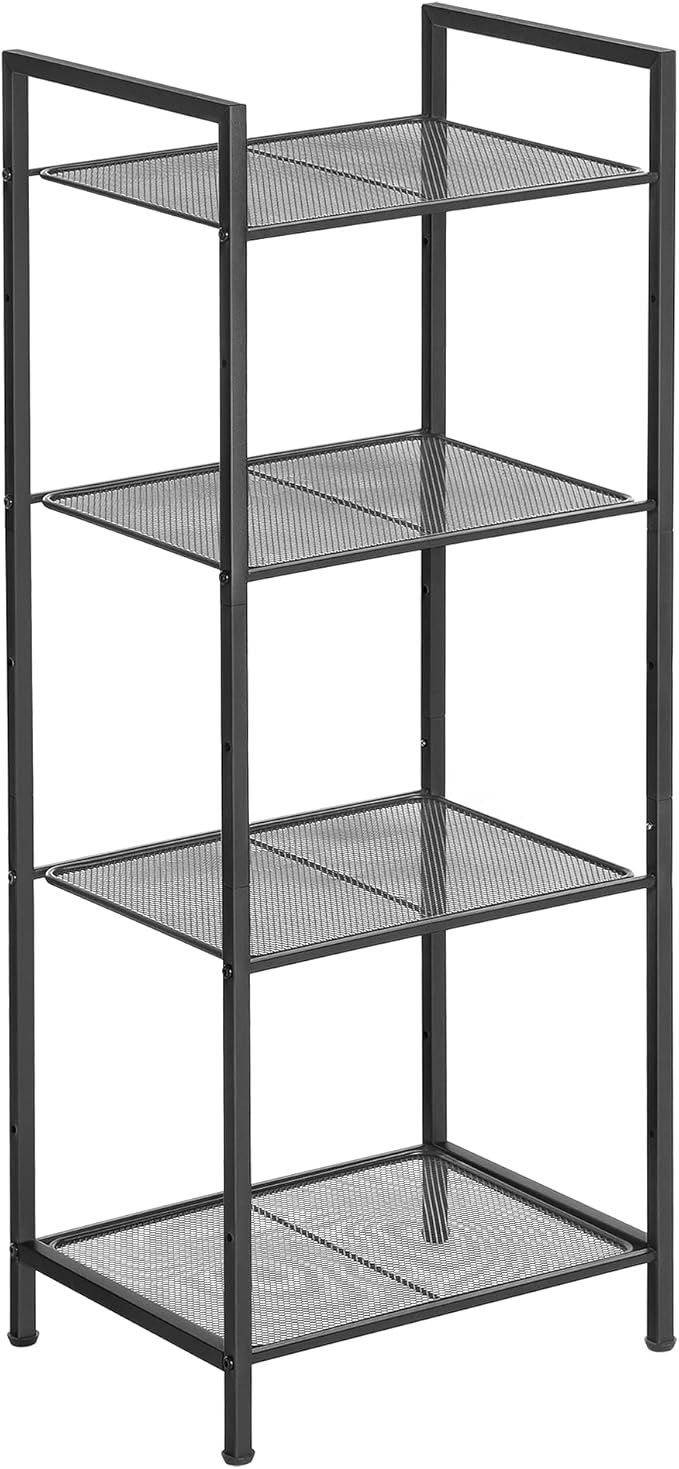 SONGMICS 4-Tier Storage Rack, Bathroom Shelf, Industrial Style Extendable Plant Stand with Adjustable Shelf