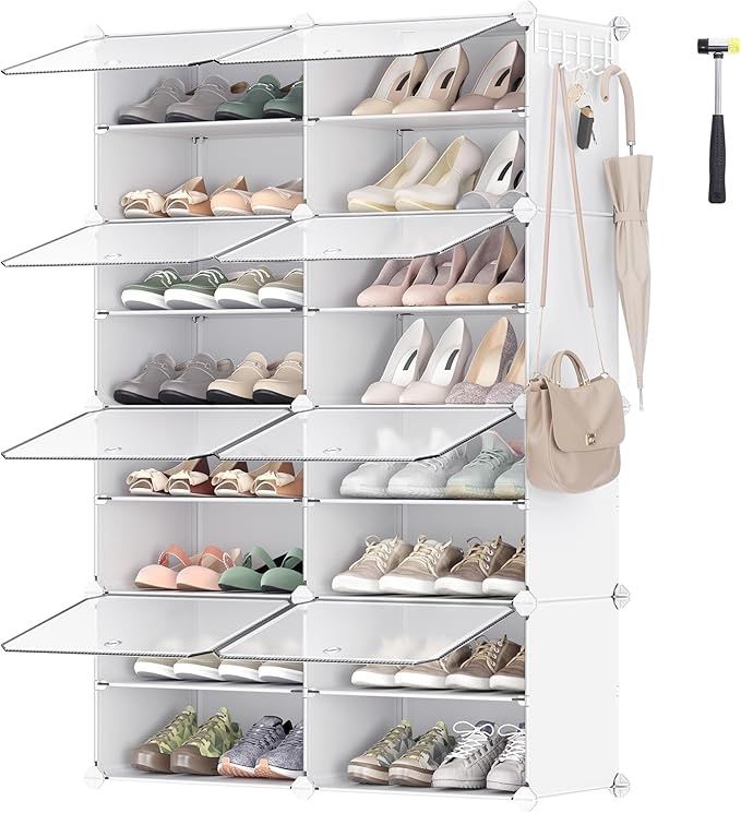 SONGMICS Shoe Rack Organizer, 8-Tier Shoe Storage Cabinet for Closet and Entryway, Holds 32 Pairs of Shoes