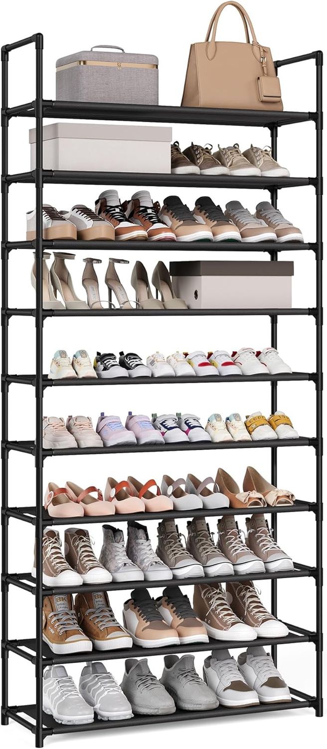 SONGMICS Shoe Rack, 10-Tier Shoe Shelf, Shoe Storage Organizer, 11 x 32.7 x 68 Inches