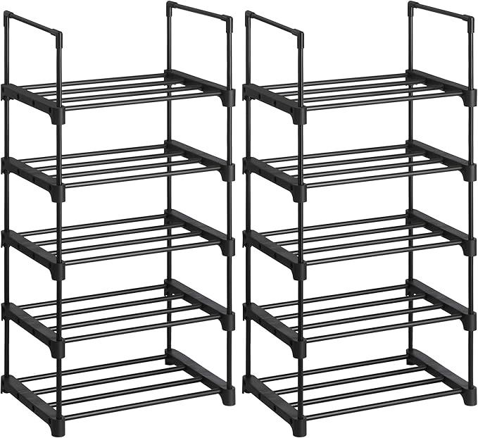 SONGMICS Shoe Rack, 5 Tier Shoe Organizer, Set of 2 Metal Shoe Storage Shelves