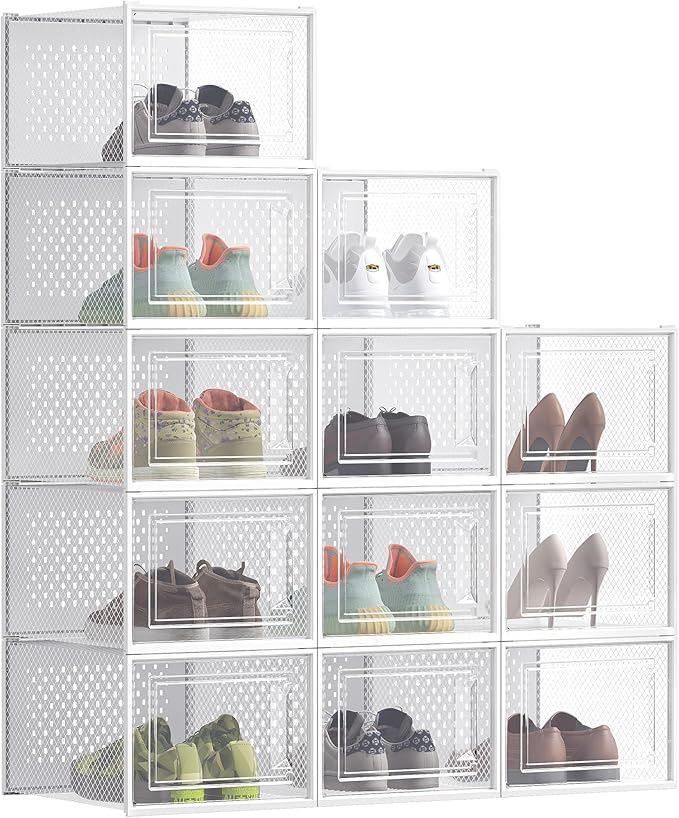 SONGMICS Shoe Boxes, Pack of 12 Shoe Storage Organizers, Stackable Clear Plastic Boxes