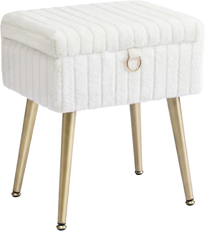 SONGMICS Vanity Stool Chair with Storage, Makeup Stool, Footrest Footstool Ottoman