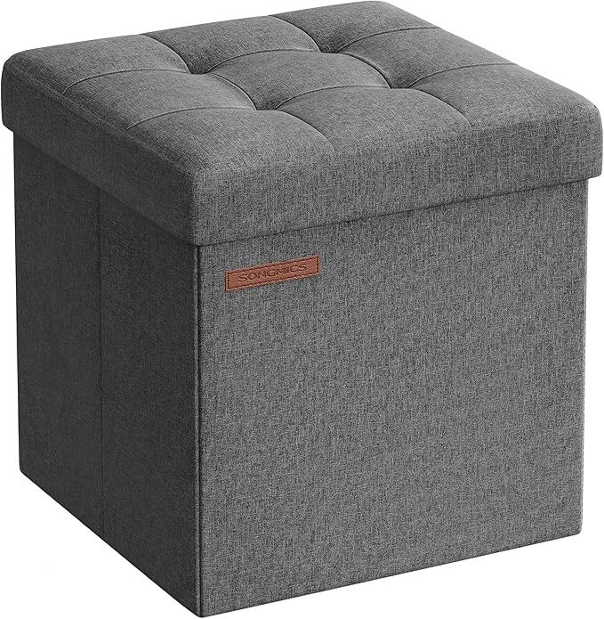 SONGMICS Folding Storage Ottoman Bench，30 x 30 x 30 cm，Ottoman Foot Rest, Colour: Dark Grey